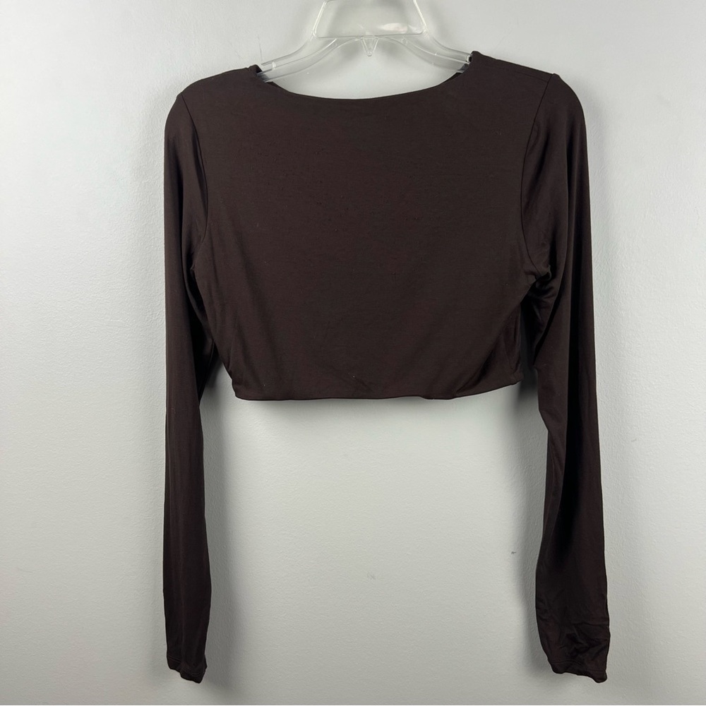 Lori Harvey Naked Wardrobe Brown Top with Front Cutout - Picture 3 of 5